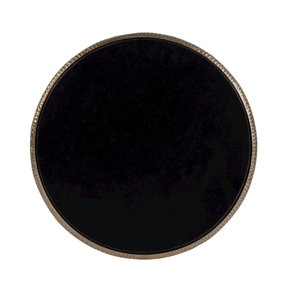 Ivy 15.5 in. W Round Metal & Granite Side Table, Black, Antique Gold