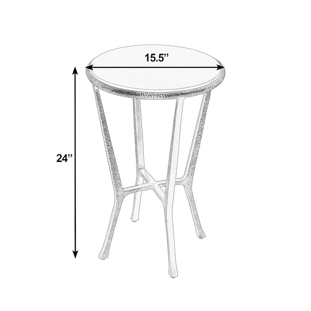 Ivy 15.5 in. W Round Metal & Granite Side Table, Black, Antique Gold