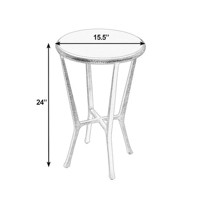 Ivy 15.5 in. W Round Metal & Granite Side Table, Black, Antique Gold