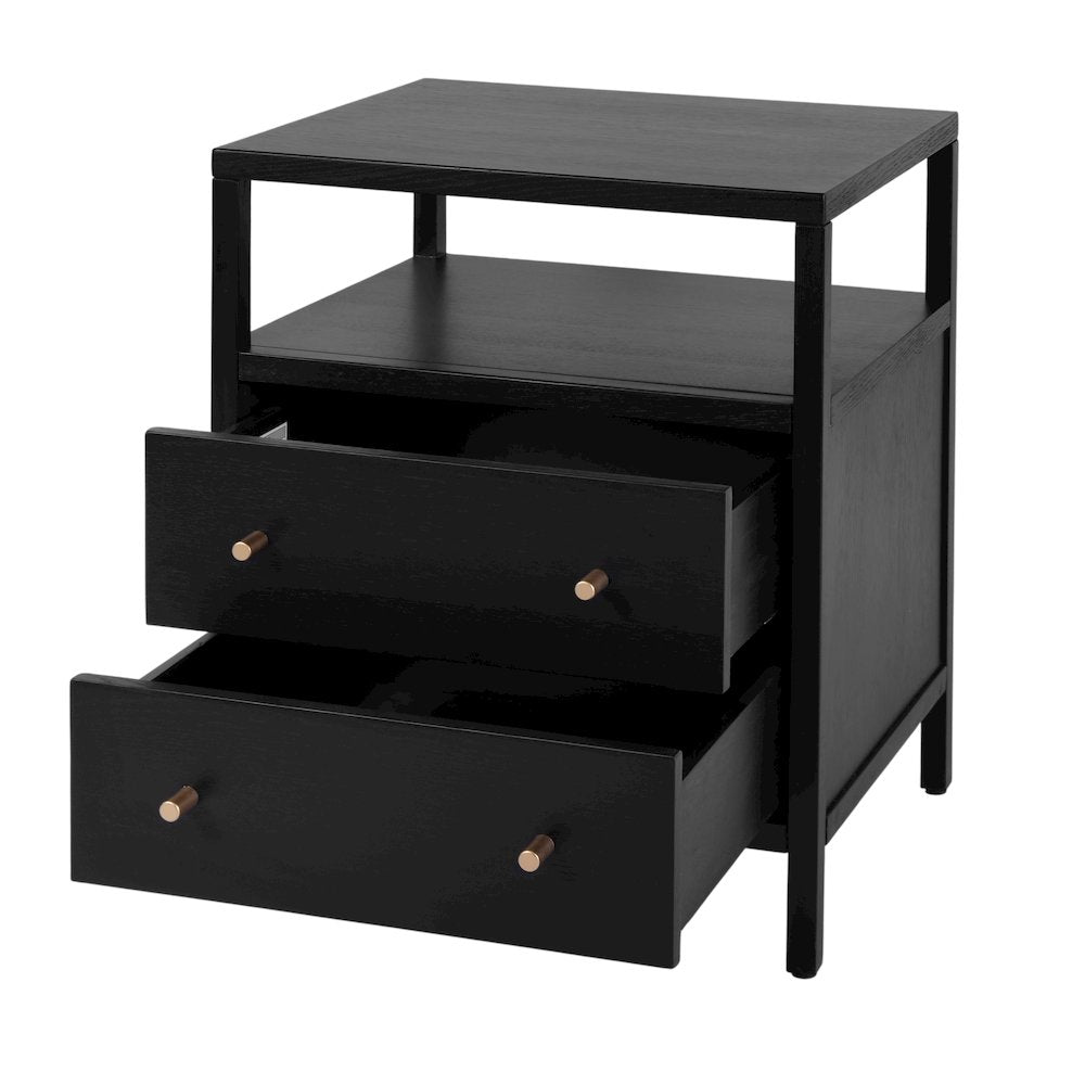 Mendel 21.25 in. W Wood 2 Drawer Nightstand, Black
