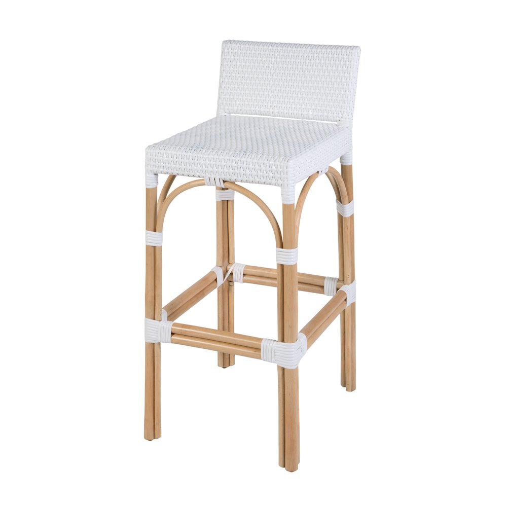 Serienna 30 in. Seat Height Rectangular Rattan Low Back Bar Stool, Smooth White