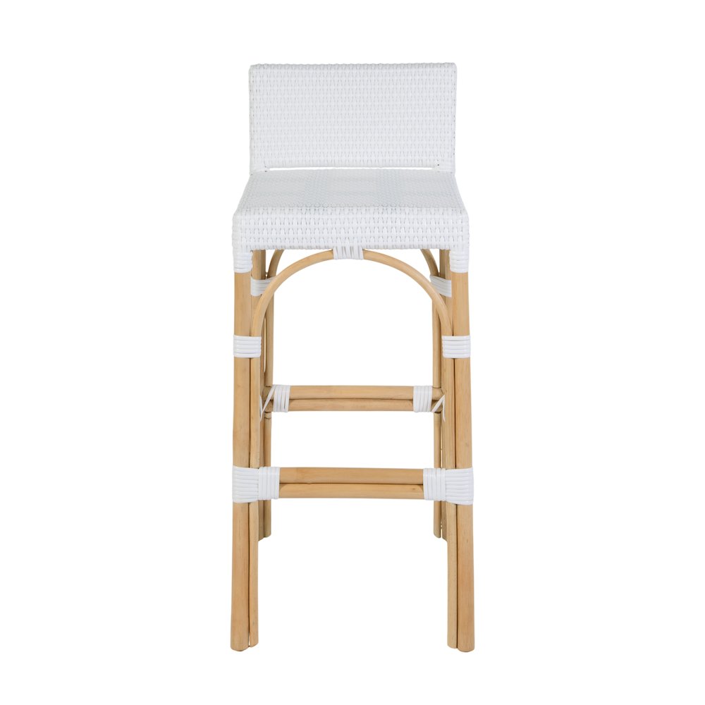 Serienna 30 in. Seat Height Rectangular Rattan Low Back Bar Stool, Smooth White