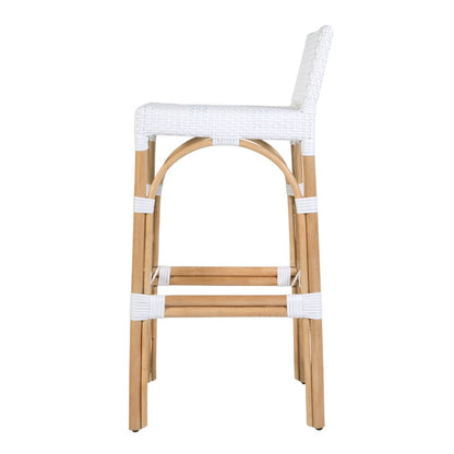 Serienna 30 in. Seat Height Rectangular Rattan Low Back Bar Stool, Smooth White