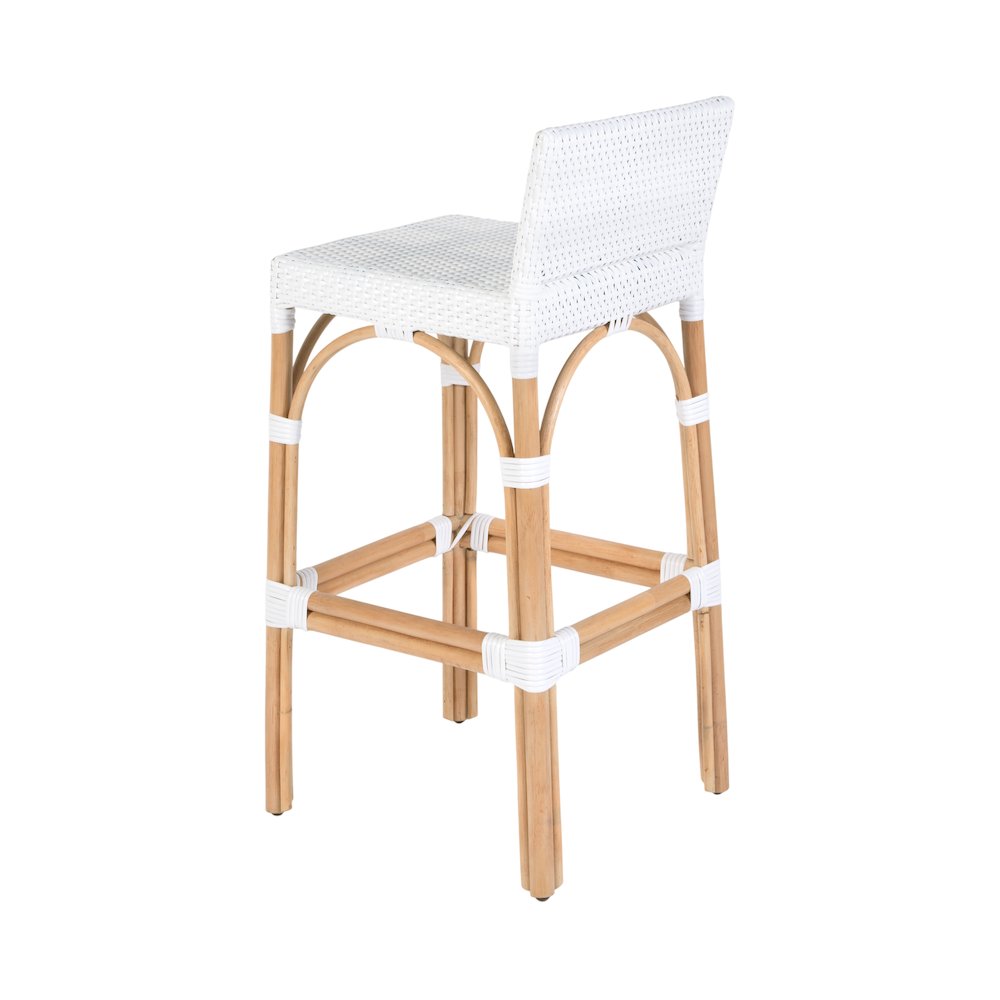 Serienna 30 in. Seat Height Rectangular Rattan Low Back Bar Stool, Smooth White