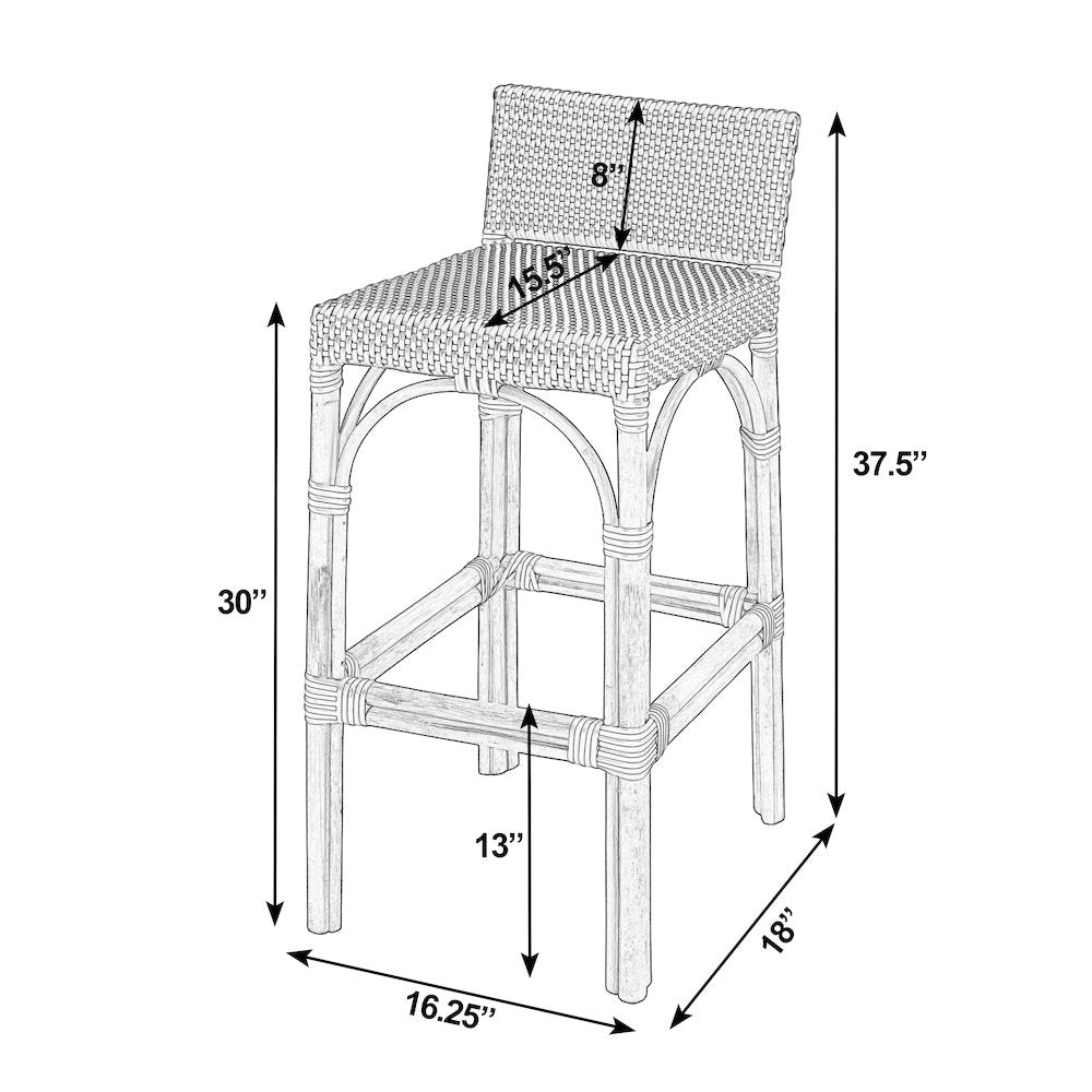 Serienna 30 in. Seat Height Rectangular Rattan Low Back Bar Stool, Smooth White