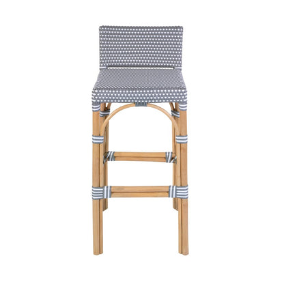 Serienna 30 in. Seat Height Rattan Low Back Bar Stool, Gray and White Dot