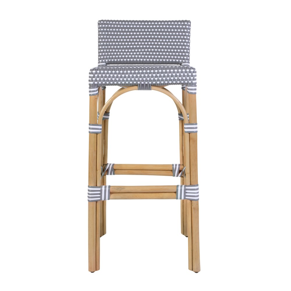 Serienna 30 in. Seat Height Rattan Low Back Bar Stool, Gray and White Dot
