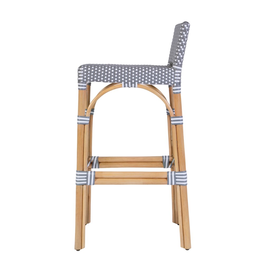 Serienna 30 in. Seat Height Rattan Low Back Bar Stool, Gray and White Dot