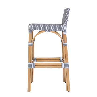 Serienna 30 in. Seat Height Rattan Low Back Bar Stool, Gray and White Dot