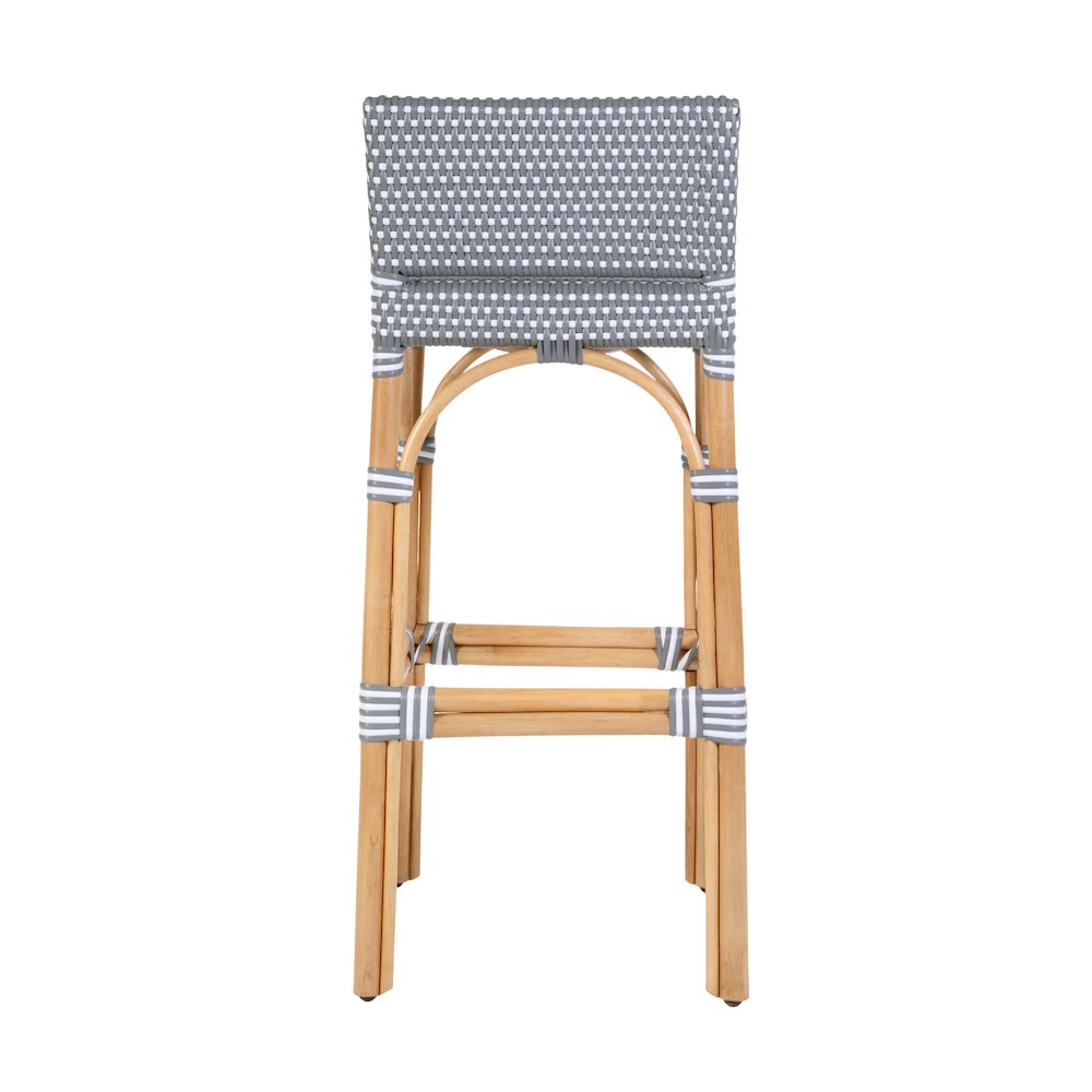 Serienna 30 in. Seat Height Rattan Low Back Bar Stool, Gray and White Dot