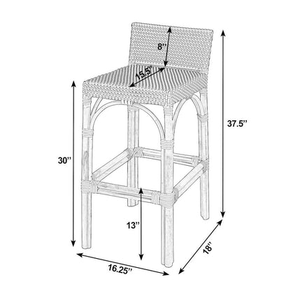 Serienna 30 in. Seat Height Rattan Low Back Bar Stool, Gray and White Dot