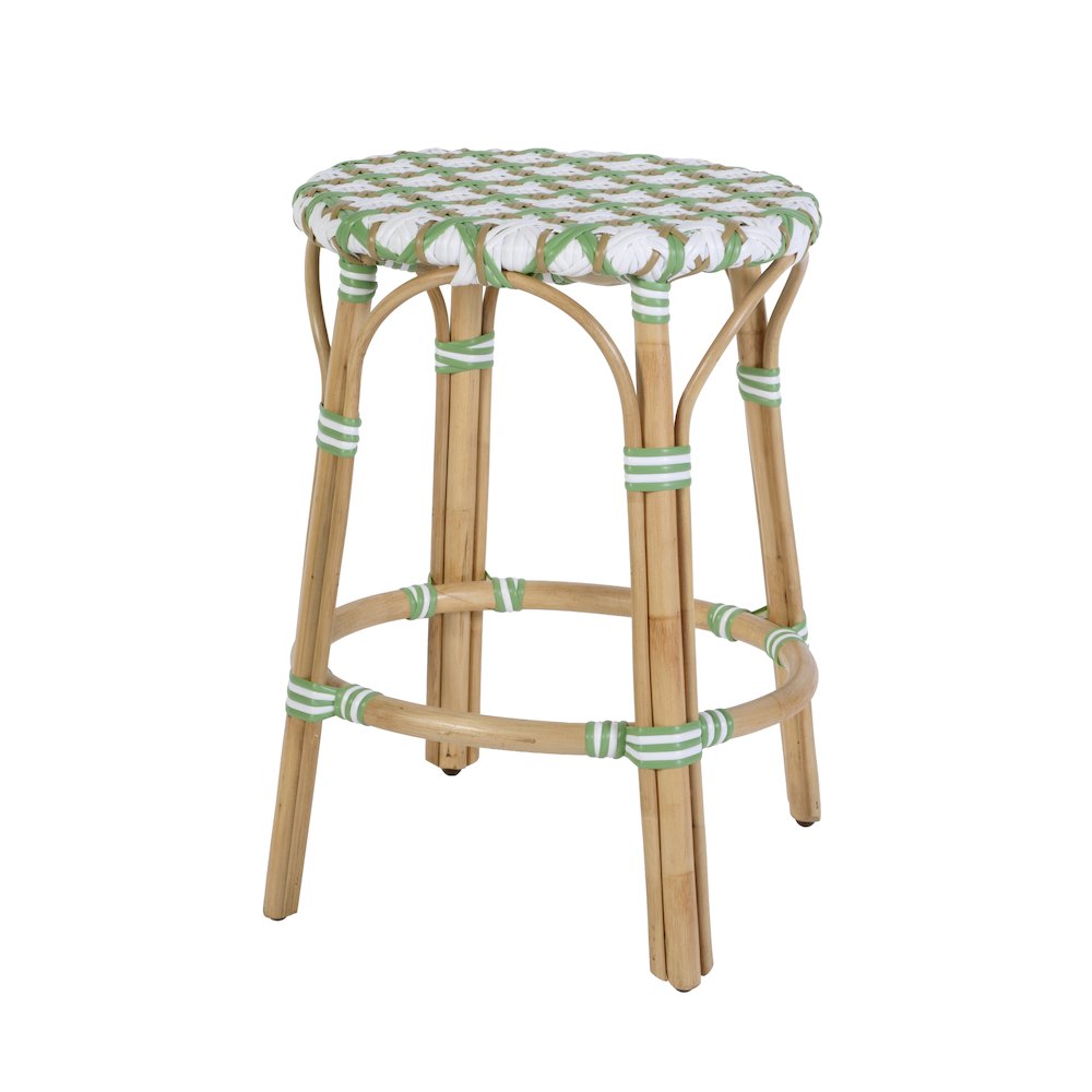 Ballito 24 in. Seat Height Oval Rattan Counter Stool, White and Green