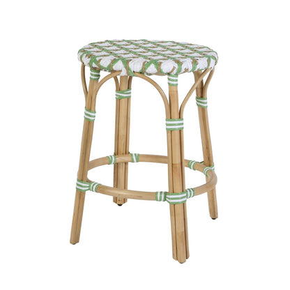 Ballito 24 in. Seat Height Oval Rattan Counter Stool, White and Green
