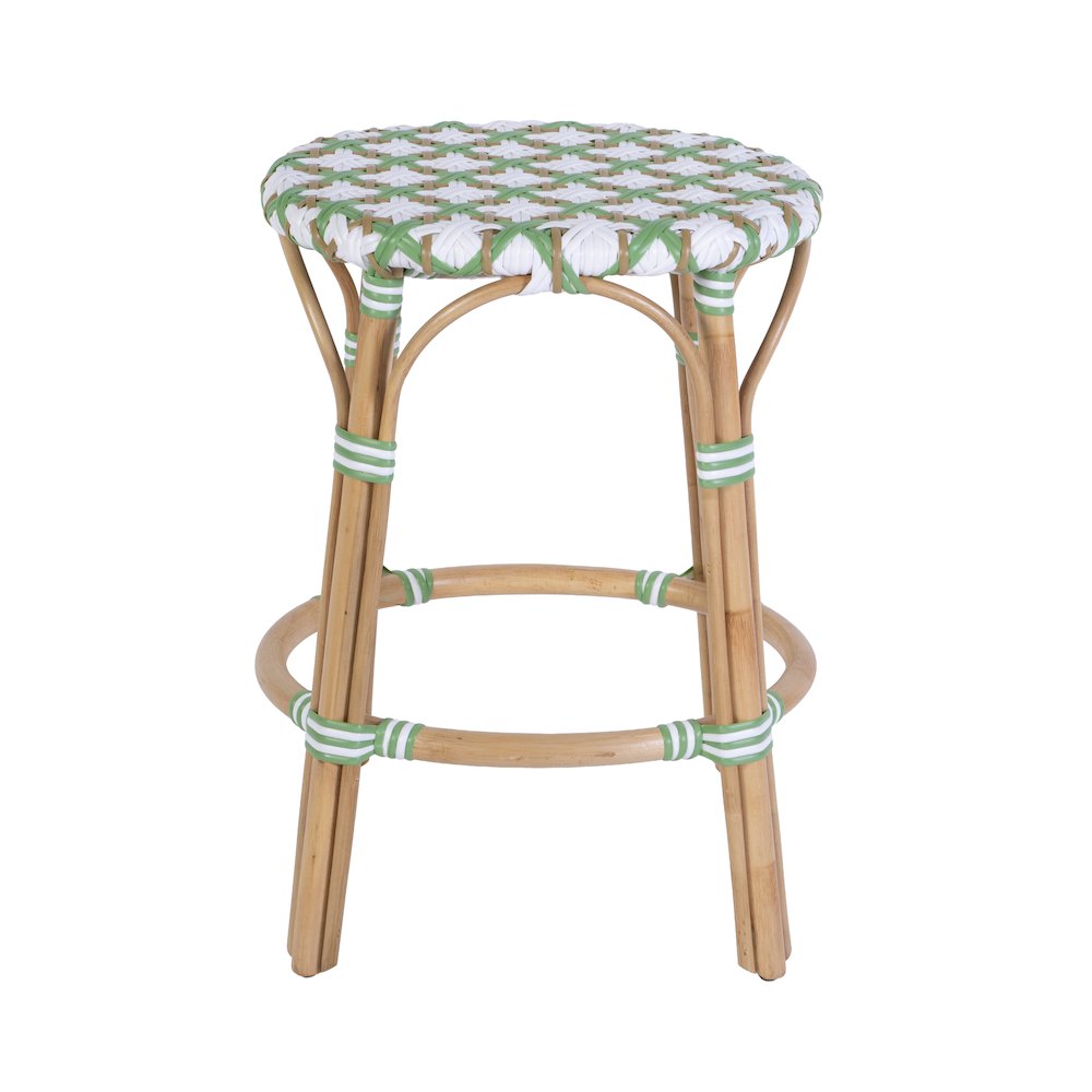 Ballito 24 in. Seat Height Oval Rattan Counter Stool, White and Green