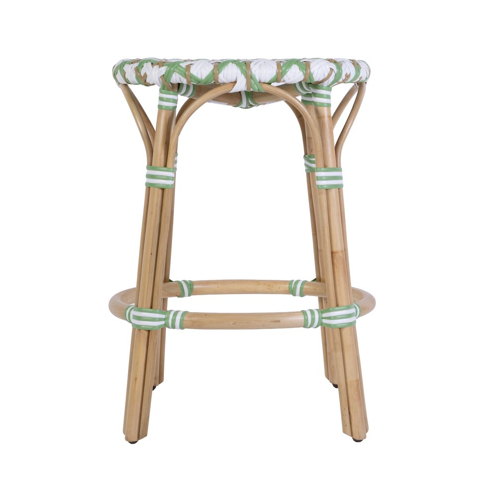 Ballito 24 in. Seat Height Oval Rattan Counter Stool, White and Green