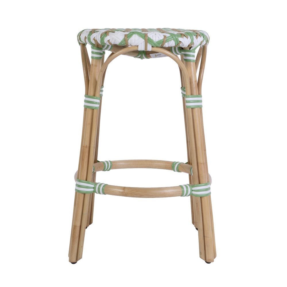 Ballito 24 in. Seat Height Oval Rattan Counter Stool, White and Green