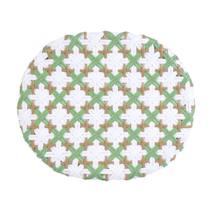 Ballito 24 in. Seat Height Oval Rattan Counter Stool, White and Green