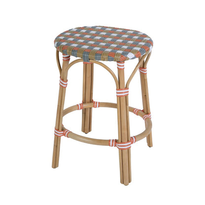 Ballito 24 in. Seat Height Oval Rattan Counter Stool, Orange and Brown