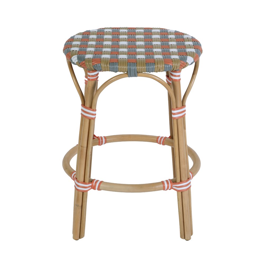 Ballito 24 in. Seat Height Oval Rattan Counter Stool, Orange and Brown