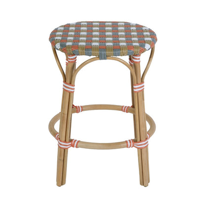 Ballito 24 in. Seat Height Oval Rattan Counter Stool, Orange and Brown