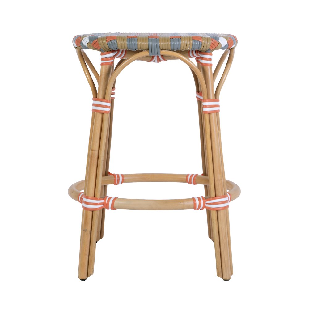 Ballito 24 in. Seat Height Oval Rattan Counter Stool, Orange and Brown