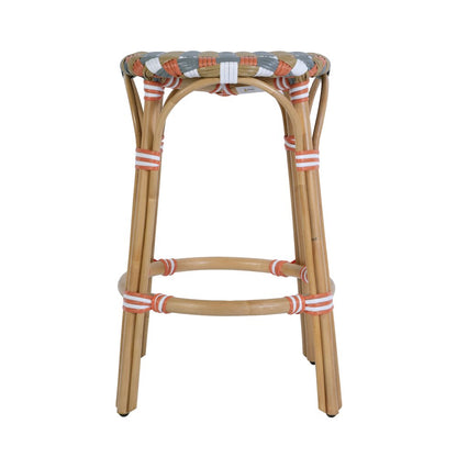 Ballito 24 in. Seat Height Oval Rattan Counter Stool, Orange and Brown