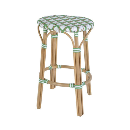 Ballito 30 in. Seat Height Oval Rattan Bar Stool with Footrest, White and Green