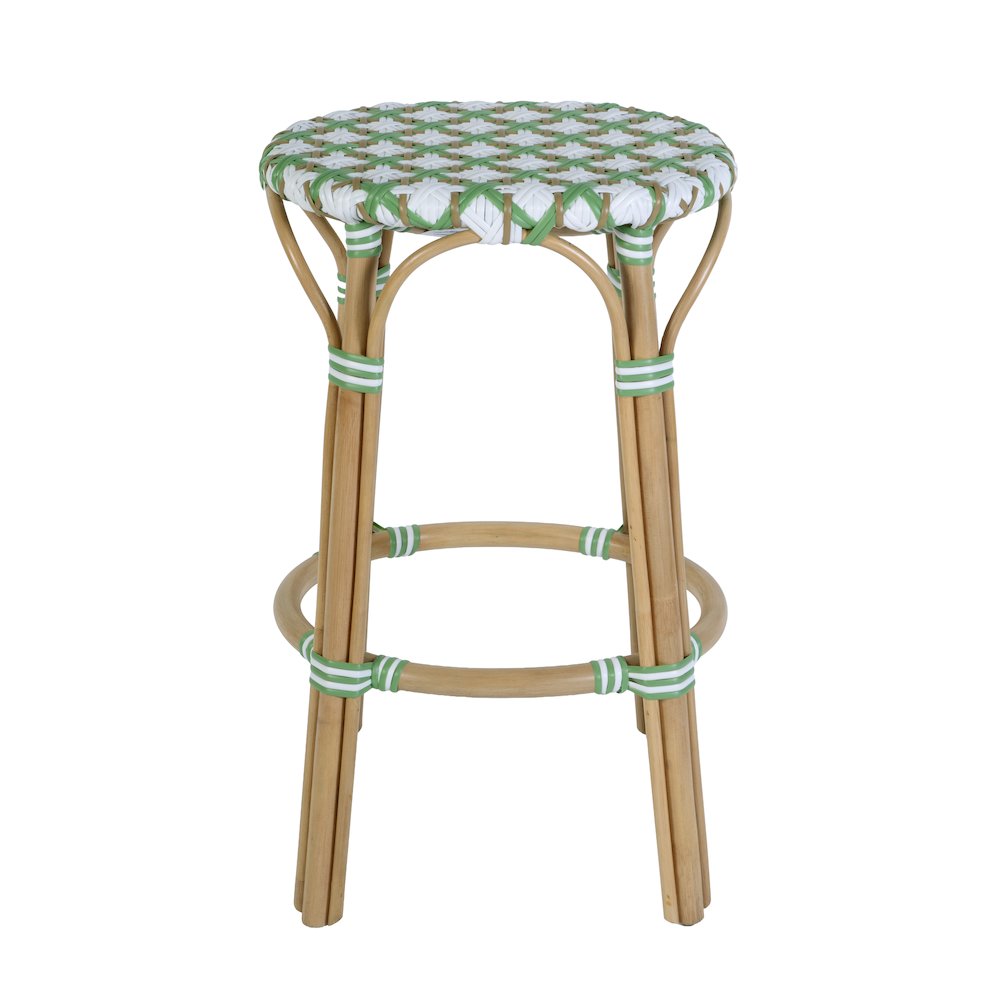 Ballito 30 in. Seat Height Oval Rattan Bar Stool with Footrest, White and Green