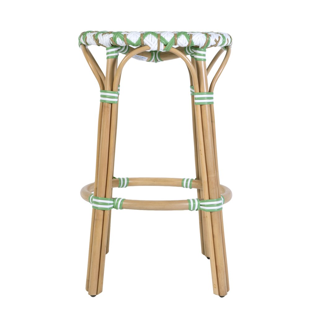 Ballito 30 in. Seat Height Oval Rattan Bar Stool with Footrest, White and Green