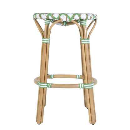 Ballito 30 in. Seat Height Oval Rattan Bar Stool with Footrest, White and Green