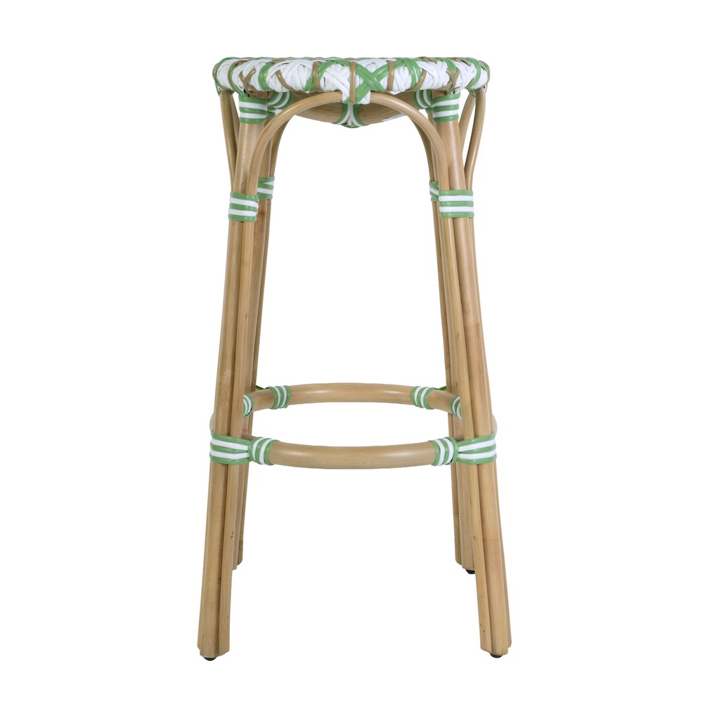 Ballito 30 in. Seat Height Oval Rattan Bar Stool with Footrest, White and Green