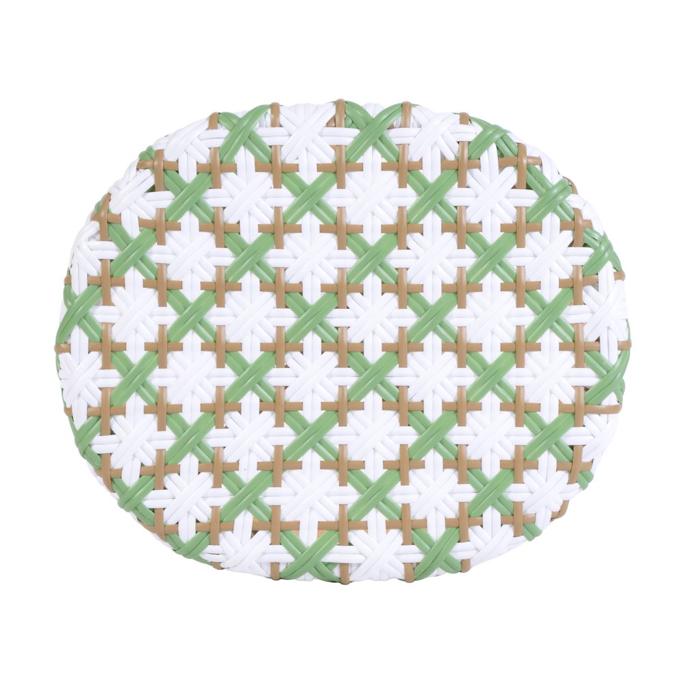 Ballito 30 in. Seat Height Oval Rattan Bar Stool with Footrest, White and Green