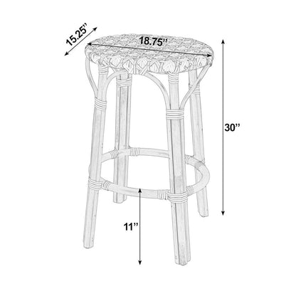 Ballito 30 in. Seat Height Oval Rattan Bar Stool with Footrest, White and Green