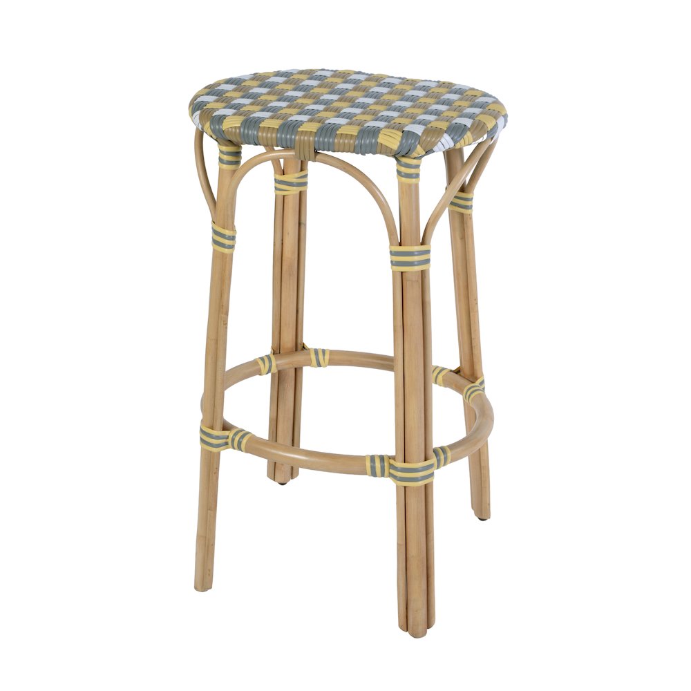 Ballito 30 in. Seat Height Oval Rattan Bar Stool with Footrest, Yellow and Brown