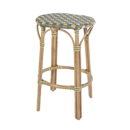 Ballito 30 in. Seat Height Oval Rattan Bar Stool with Footrest, Yellow and Brown
