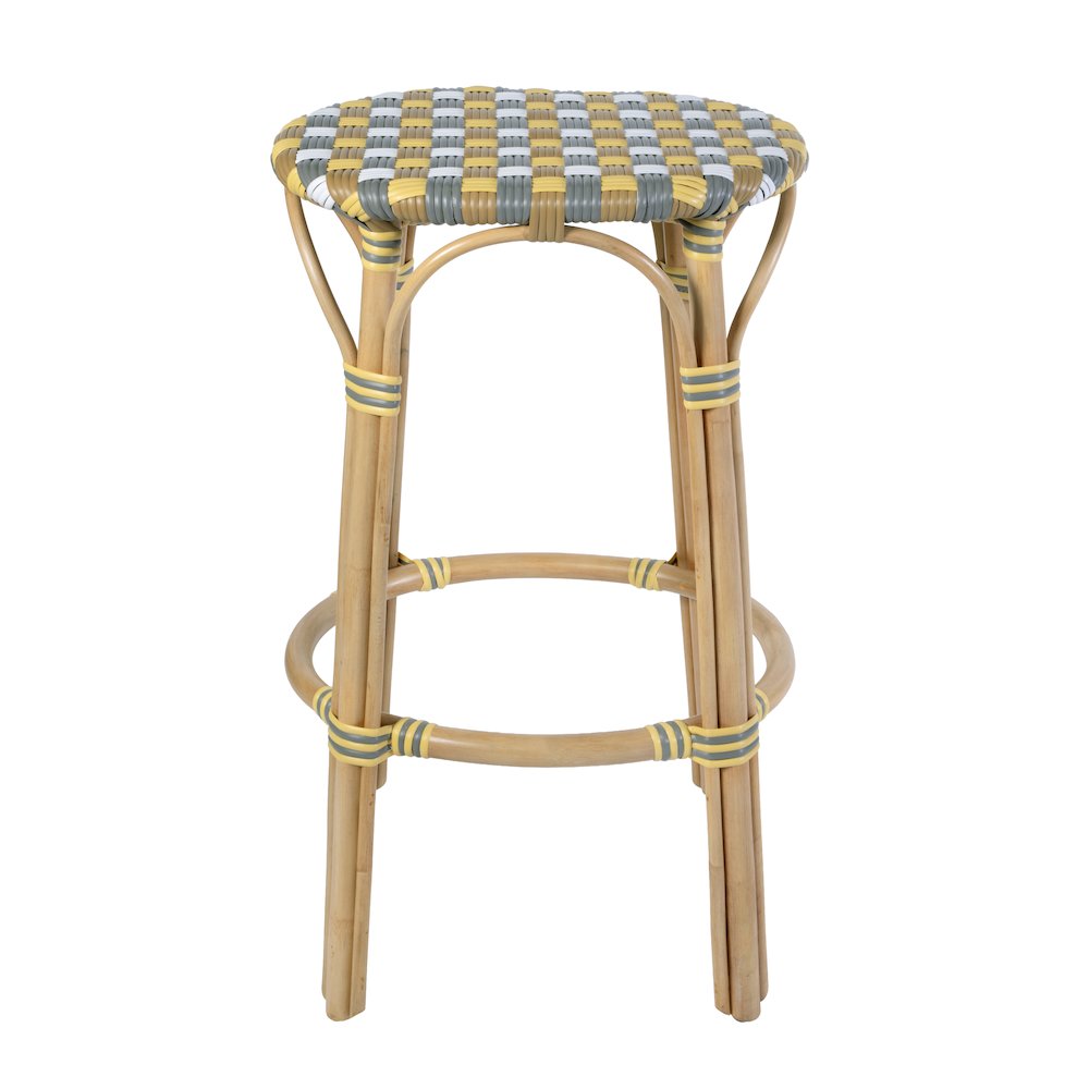 Ballito 30 in. Seat Height Oval Rattan Bar Stool with Footrest, Yellow and Brown