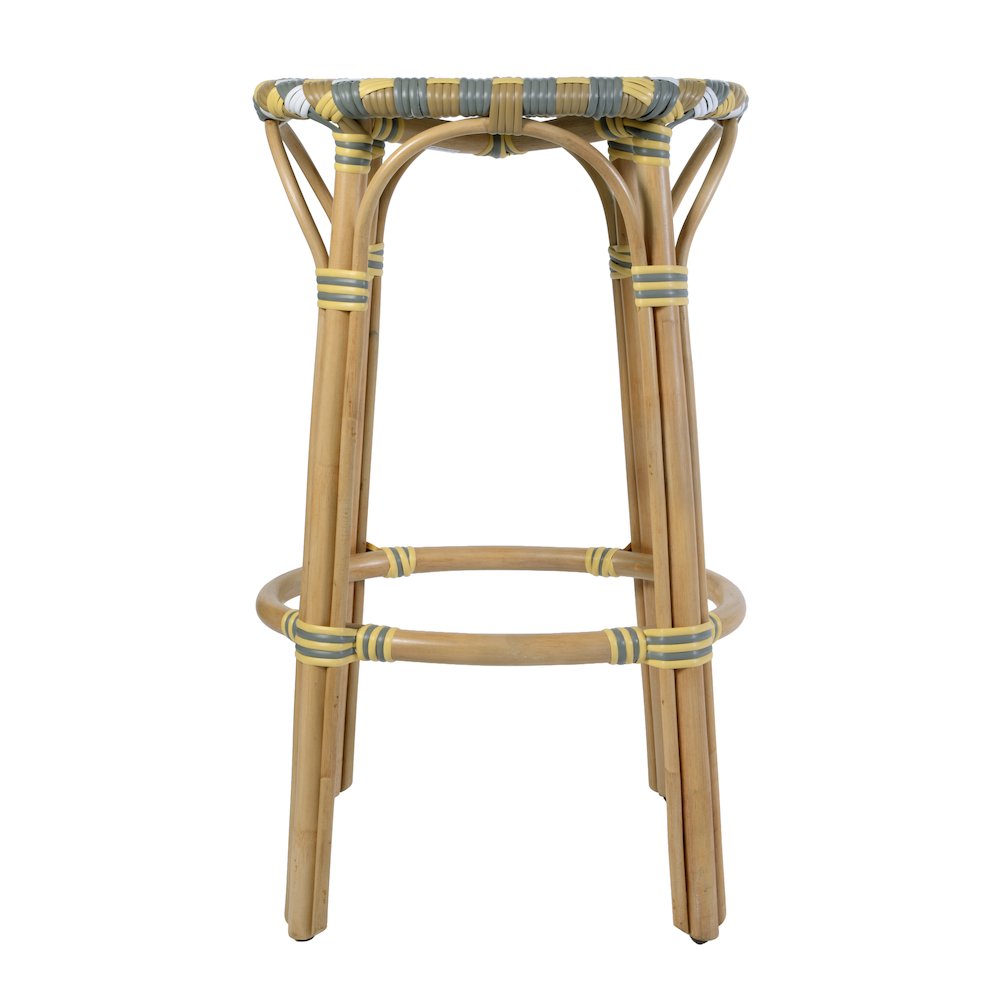Ballito 30 in. Seat Height Oval Rattan Bar Stool with Footrest, Yellow and Brown