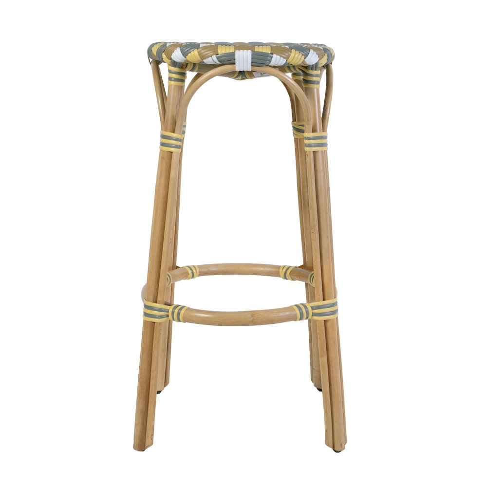 Ballito 30 in. Seat Height Oval Rattan Bar Stool with Footrest, Yellow and Brown