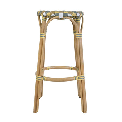 Ballito 30 in. Seat Height Oval Rattan Bar Stool with Footrest, Yellow and Brown