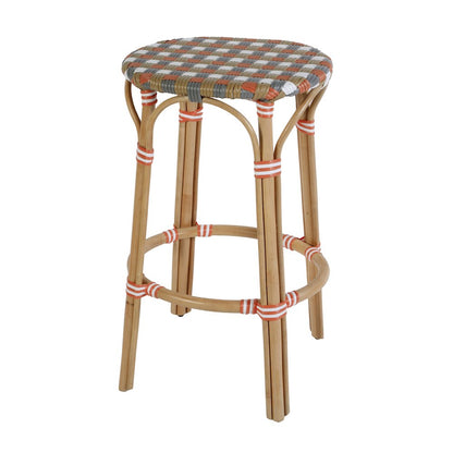Ballito 30 in. Seat Height Oval Rattan Bar Stool with Footrest, Orange and Brown