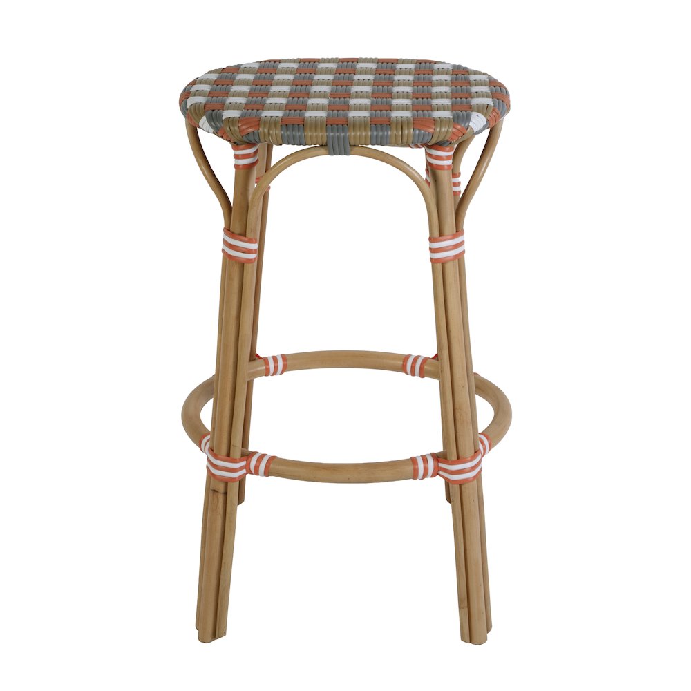 Ballito 30 in. Seat Height Oval Rattan Bar Stool with Footrest, Orange and Brown