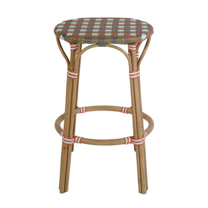 Ballito 30 in. Seat Height Oval Rattan Bar Stool with Footrest, Orange and Brown