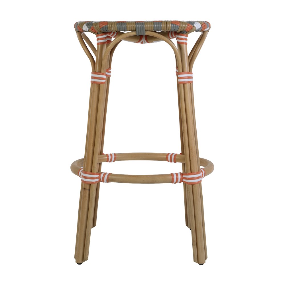 Ballito 30 in. Seat Height Oval Rattan Bar Stool with Footrest, Orange and Brown