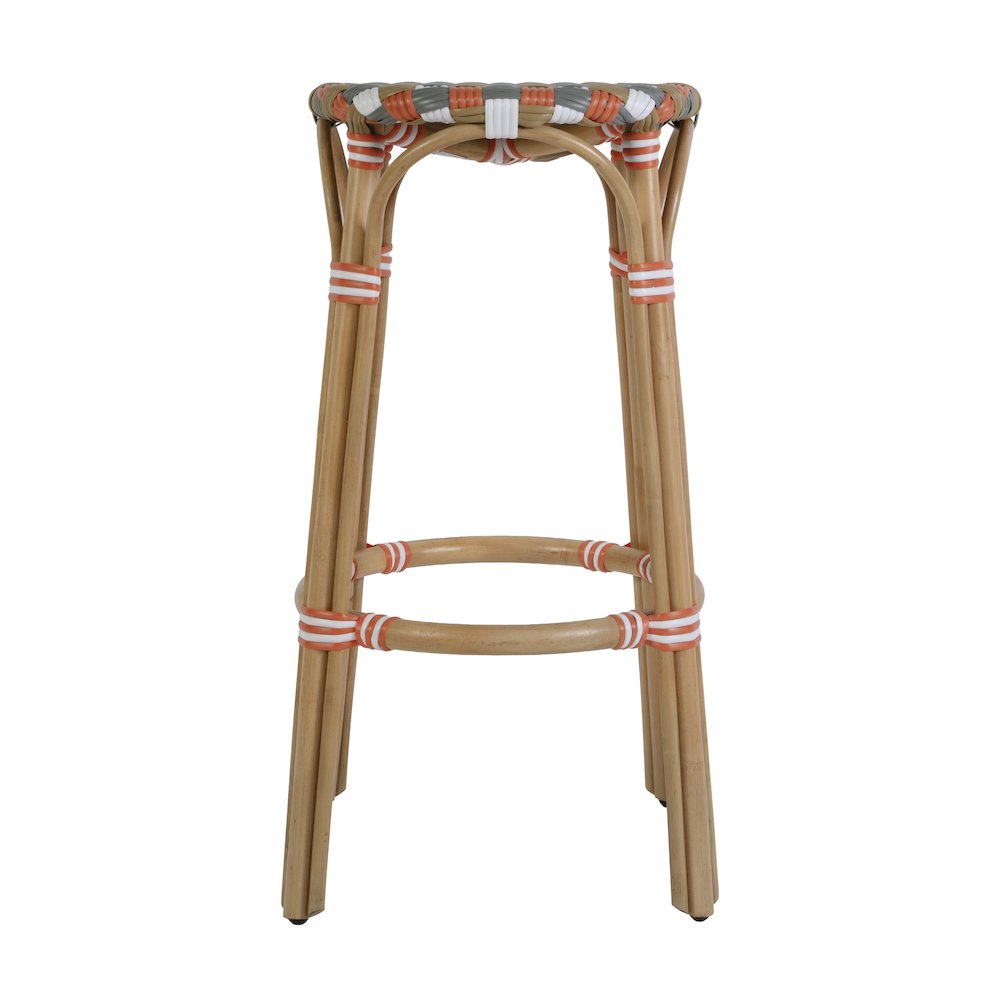 Ballito 30 in. Seat Height Oval Rattan Bar Stool with Footrest, Orange and Brown
