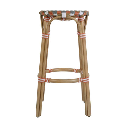 Ballito 30 in. Seat Height Oval Rattan Bar Stool with Footrest, Orange and Brown