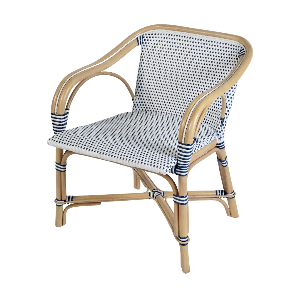 Portofino 18.75 in. Seat Height Rattan Arm Chair, White and Navy