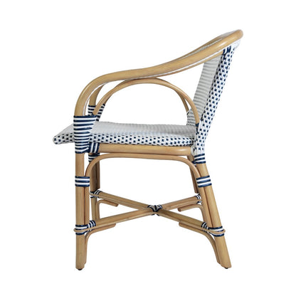 Portofino 18.75 in. Seat Height Rattan Arm Chair, White and Navy