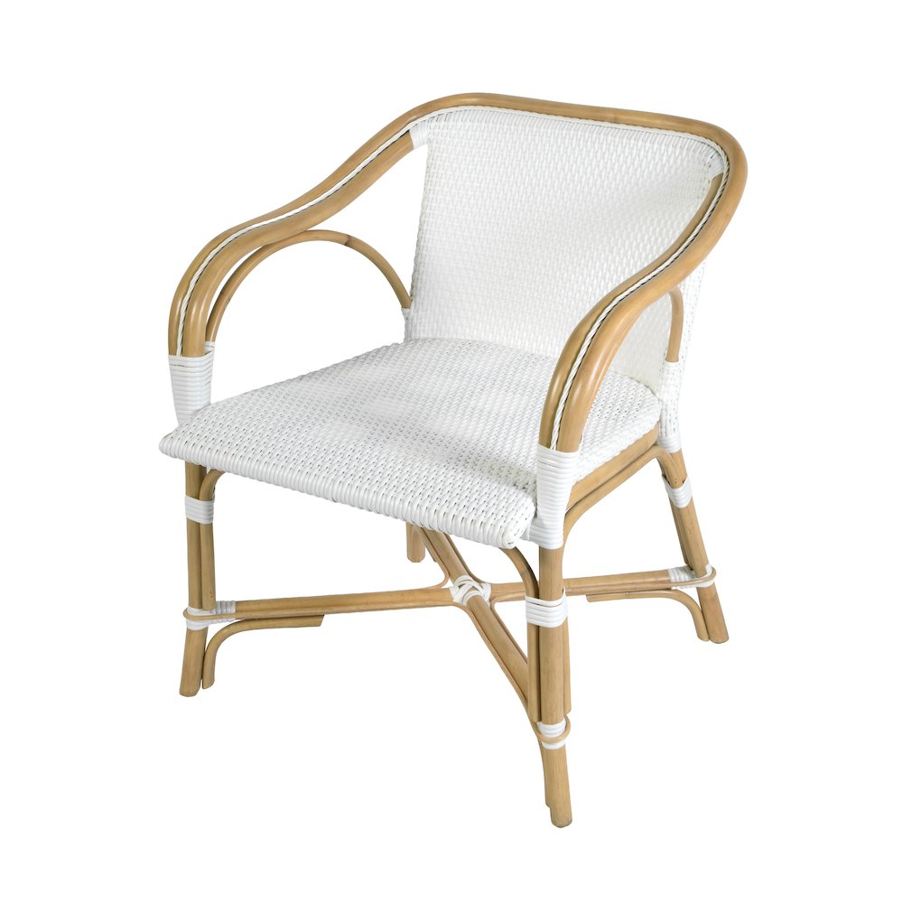 Portofino 18.75 in. Seat Height Rattan Arm Chair, Smooth White