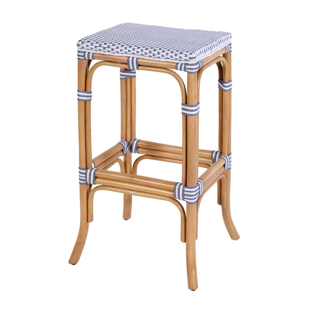 Laguna 30.5 in. Seat Height Rectangular Rattan Backless Bar Stool White and Gray