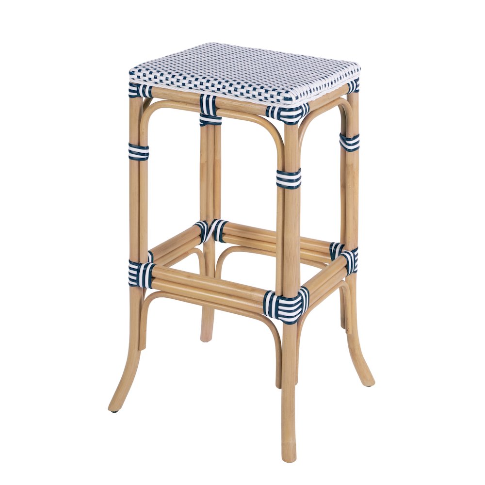Laguna 30.5 in. Seat Height Rectangular Rattan Backless Bar Stool White and Navy